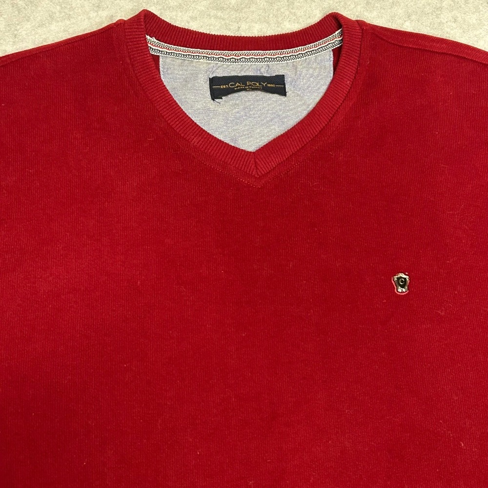 Cal Poly Men's XL V-Neck Cotton Sweatshirt Pullover Knit Collegiate‎ Red Sweater